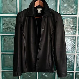 Ann Taylor Black Smooth Leather Button-Front Jacket